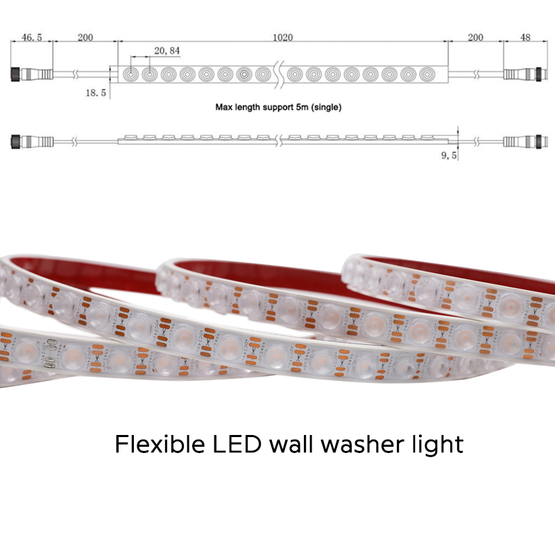 DC24V Waterproof IP66 Ra90 High Lens Bright White CCT Flexible LED Wall Washer Strip Light DC24V Waterproof IP66 Ra90 High Lens Bright White CCT Flexible LED Wall Washer Strip Light